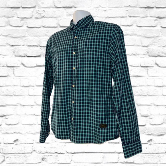Scotch & Soda Luxury Garment Men’s Plaid Button Down Shirt Size M - Teal & Navy - Picture 4 of 13